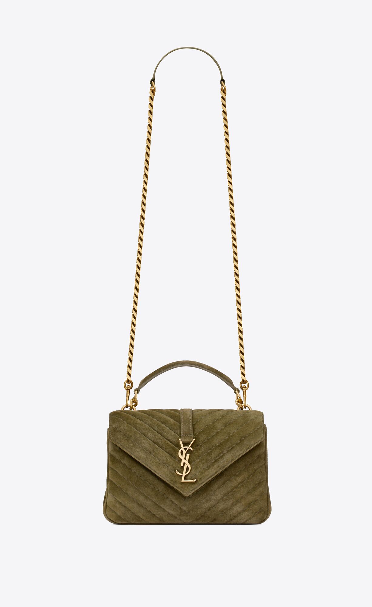 Saint Laurent Small Lou Suede Crossbody Bag in Loden Green